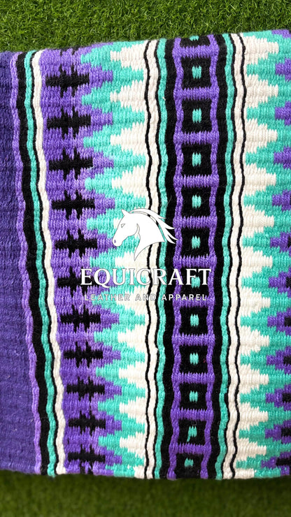 Purple Turquoise Wool Western Saddle Pad – Aztec Stripe Show Pad | Horse Blanket Barrel Racing Rodeo Ranch Tack