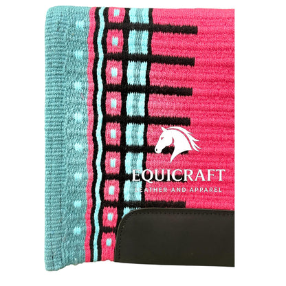 Mint Pink Wool Western Saddle Pad – Aztec Stripe Show Pad | Horse Blanket Barrel Racing Rodeo Ranch Tack