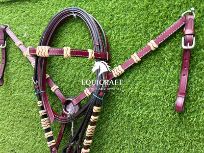Burgundy Braided Rawhide Western Headstall & Breast Collar Set – Plain Horse Tack | Barrel Racing Rodeo Cowboy Gear