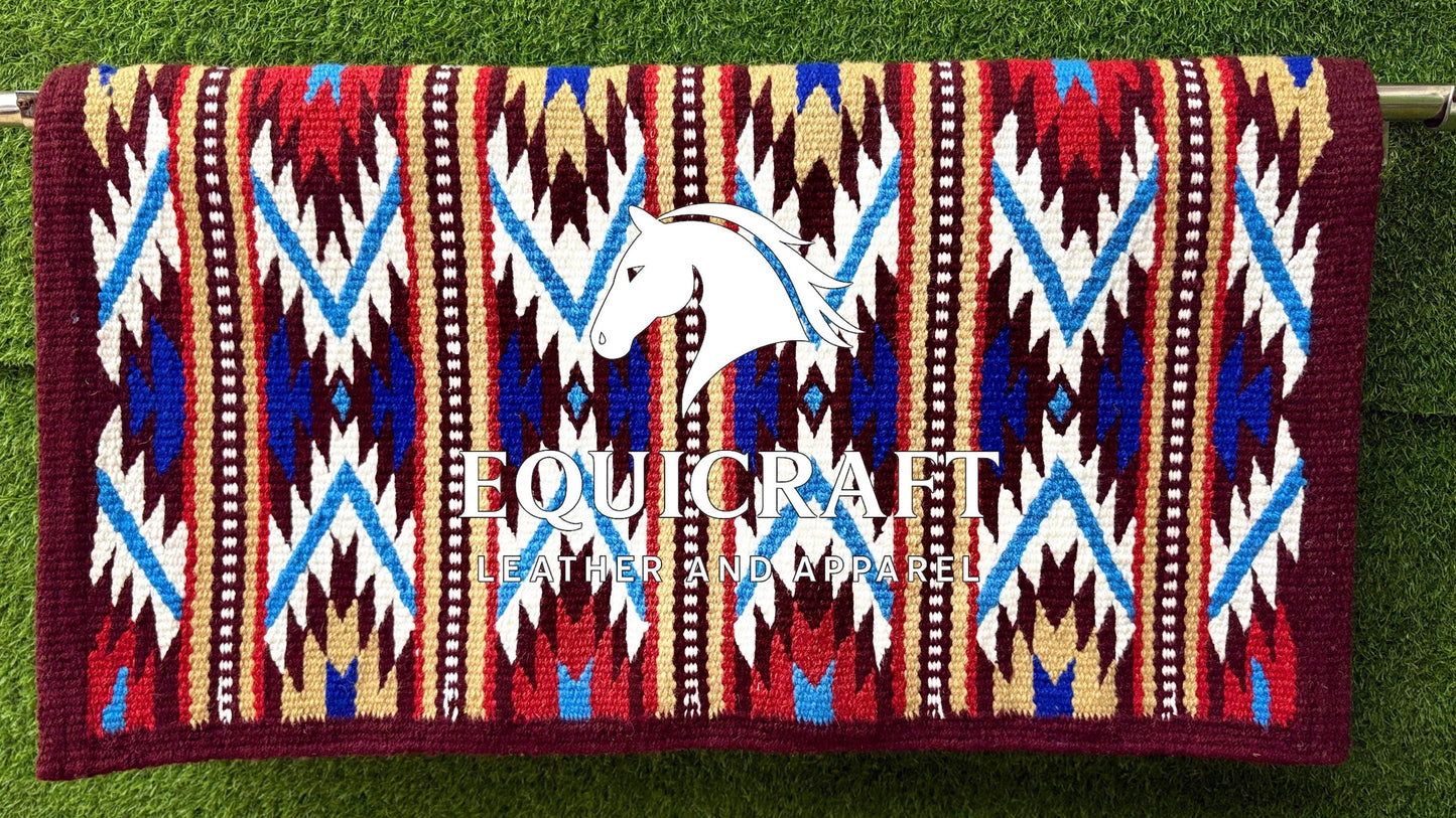 Burgundy Multicolor Wool Western Saddle Blanket – Diamond Show Blanket |Horse Pad Rodeo Ranch Tack