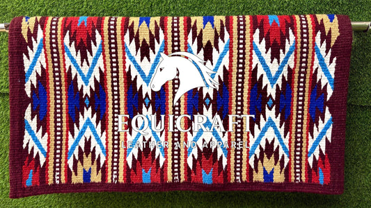 Burgundy Multicolor Wool Western Saddle Blanket – Diamond Show Blanket |Horse Pad Rodeo Ranch Tack