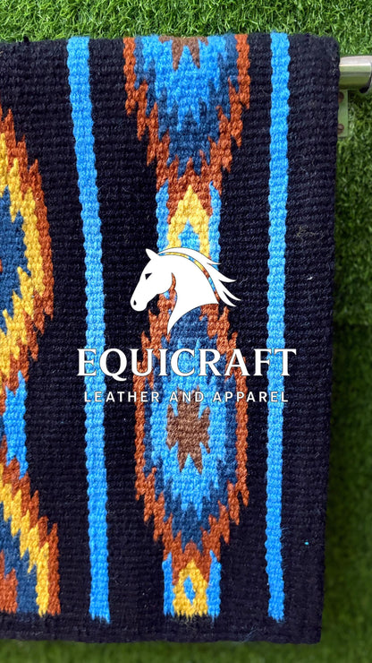 Western Saddle Pad | Black Blue Yellow Aztec Wool Horse Blanket | Show Saddle Pad | Trail Riding Pad | Reining Pad | Quarter Horse Pad
