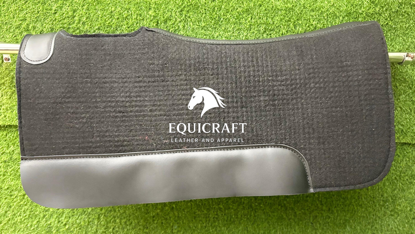 18 MM Black Woollen  Felt Saddle Pad with Hand-Carved Leather | Western Riding Pad | 30X30" & 32X32"