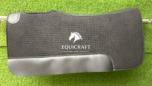 18 MM Black Woollen  Felt Saddle Pad with Hand-Carved Leather | Western Riding Pad | 30X30" & 32X32"