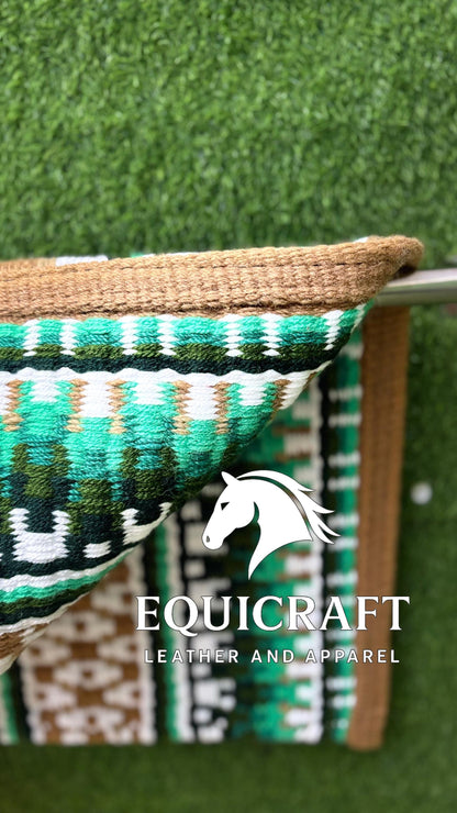 Green Tan Wool Western Saddle Pad – Diamond Show Pad | Horse Blanket Barrel Racing Rodeo Tack