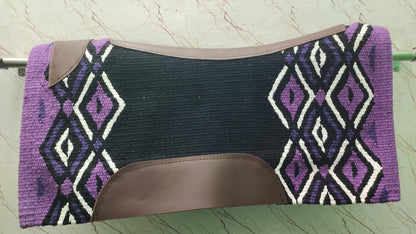 Purple Black Wool Western Saddle Pad Leather Reinforced Show Pad | Horse Blanket Rodeo Tack