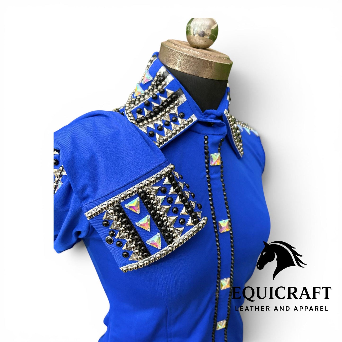 Royal Blue Western Show Shirt – AB Crystal Silver Stud Women's Rodeo Queen Top | Showmanship Horsemanship Equestrian