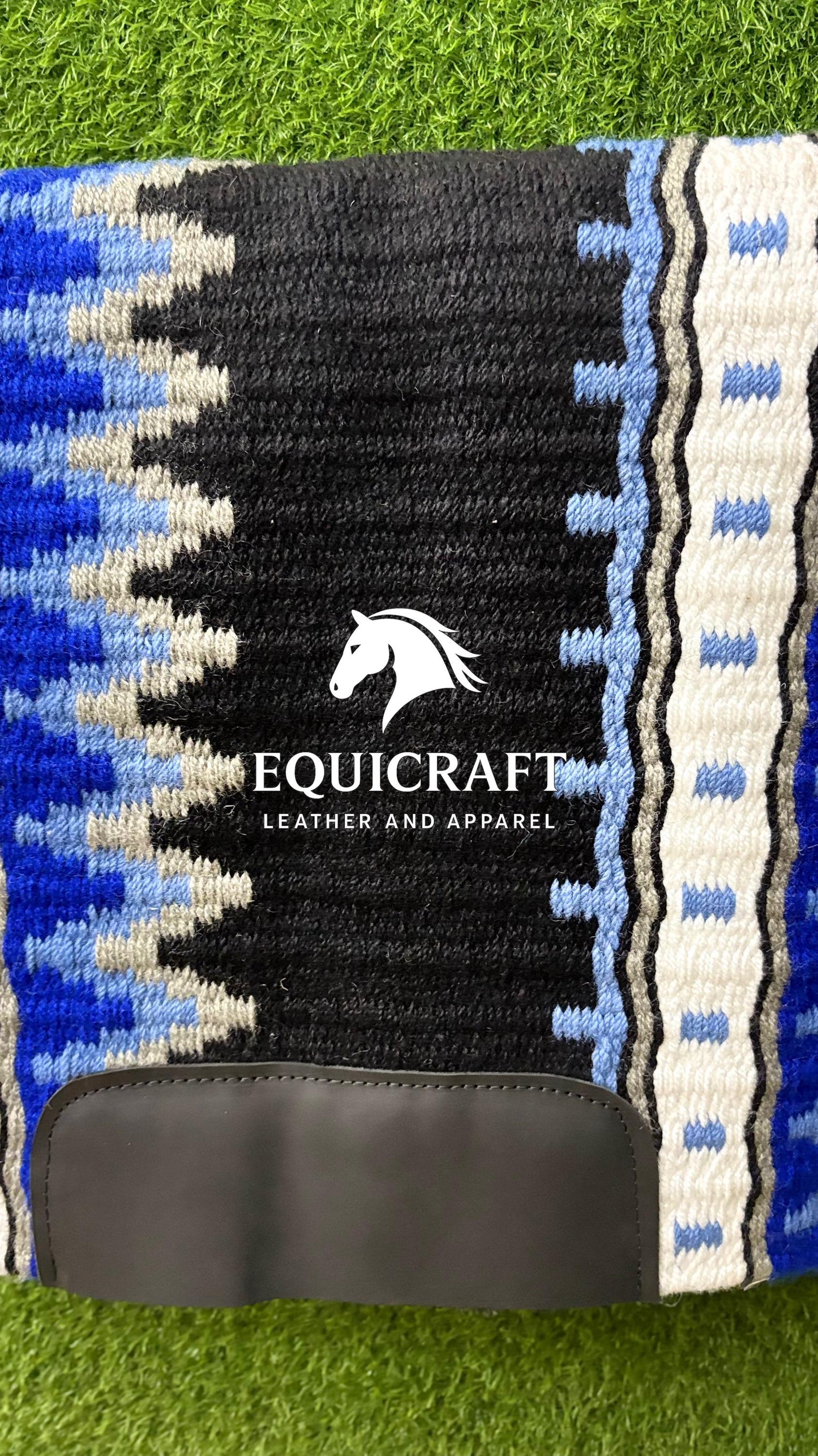 Aztec Western Show Saddle Pad | Black Blue White Wool Blanket | Hand-Woven Southwestern Horse Saddle Pad | Trail Pad Equestrian Gift