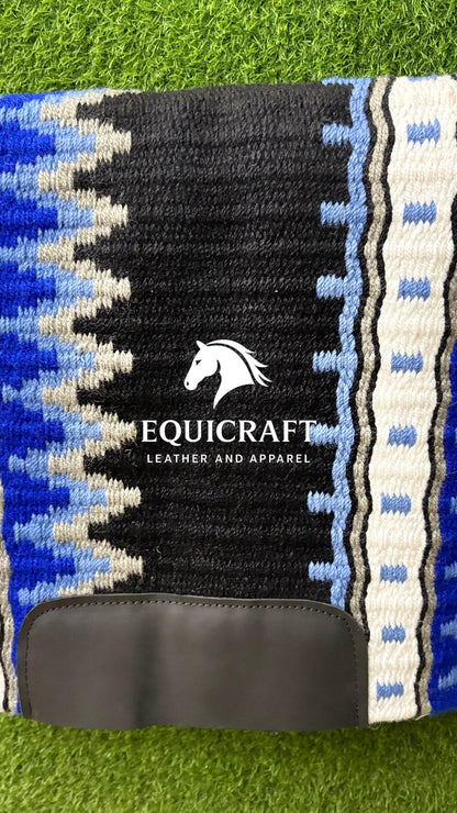 Aztec Western Show Saddle Pad | Black Blue White Wool Blanket | Hand-Woven Southwestern Horse Saddle Pad | Trail Pad Equestrian Gift