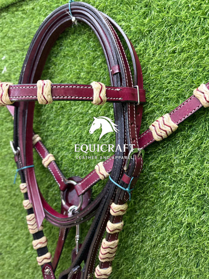 Burgundy Braided Rawhide Western Headstall & Breast Collar Set – Plain Horse Tack | Barrel Racing Rodeo Cowboy Gear