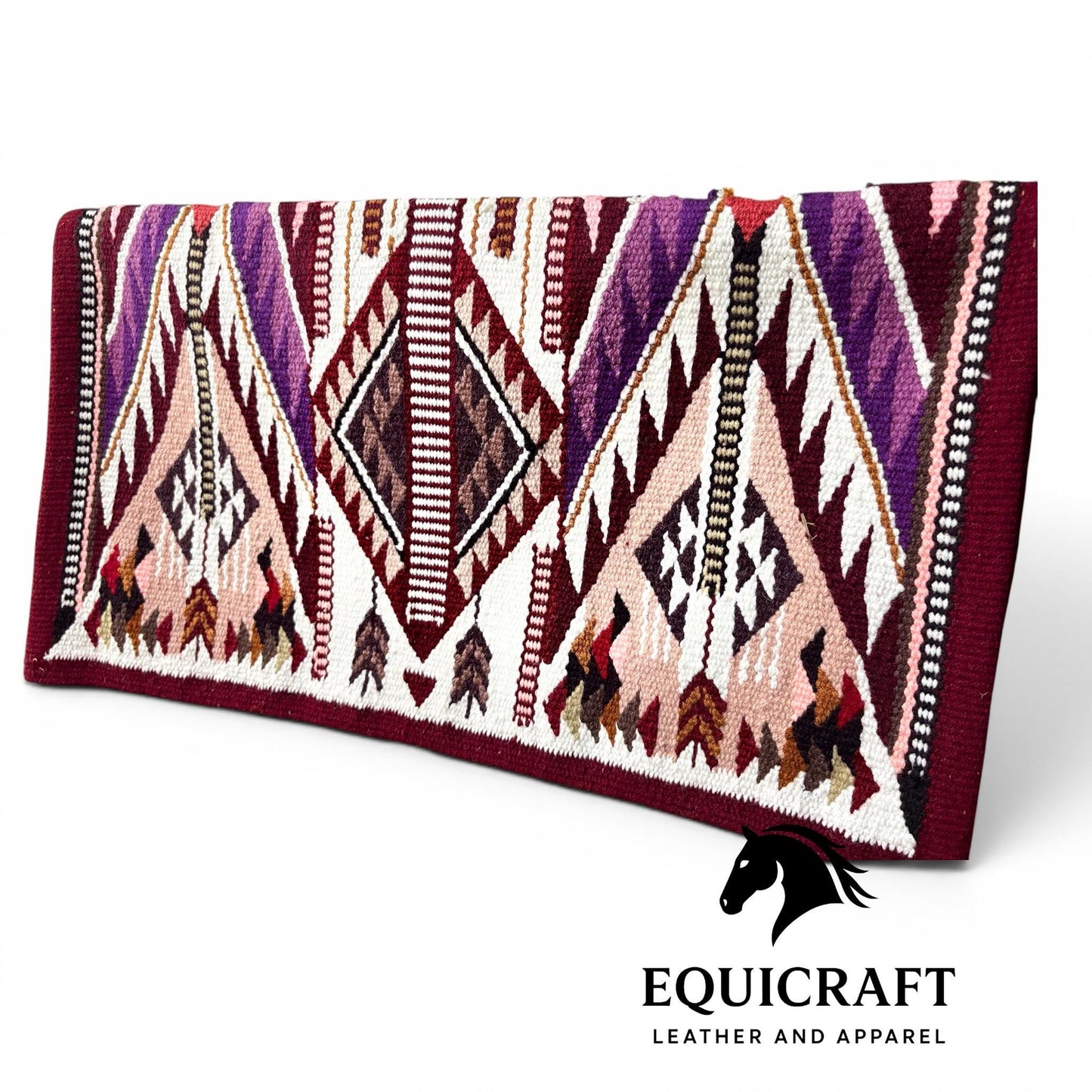 Western Wool Saddle Blanket, Burgundy Purple Pink Diamond Aztec Pattern, Southwestern Horse Saddle Pad, Show Blanket New