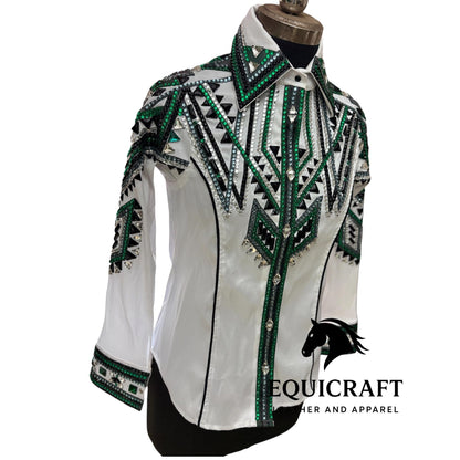 White Western Show Shirt | Rodeo Shirt Women | Cowgirl Show Clothing | Equestrian Apparel