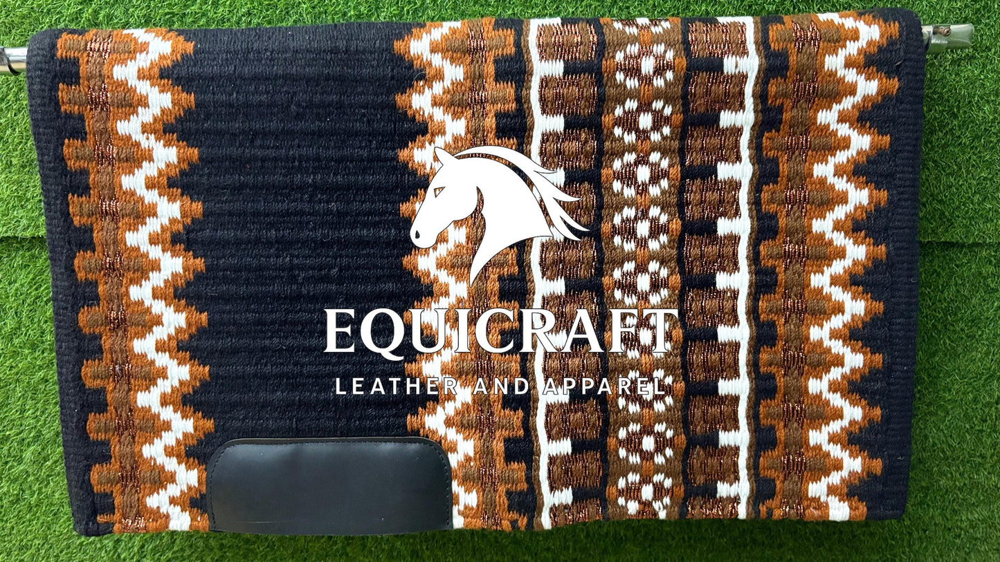 Aztec Western Show Saddle Pad | Black Brown Rust Wool Blanket | Hand-Woven Southwestern Horse Saddle Pad | Trail Pad Equestrian Gift