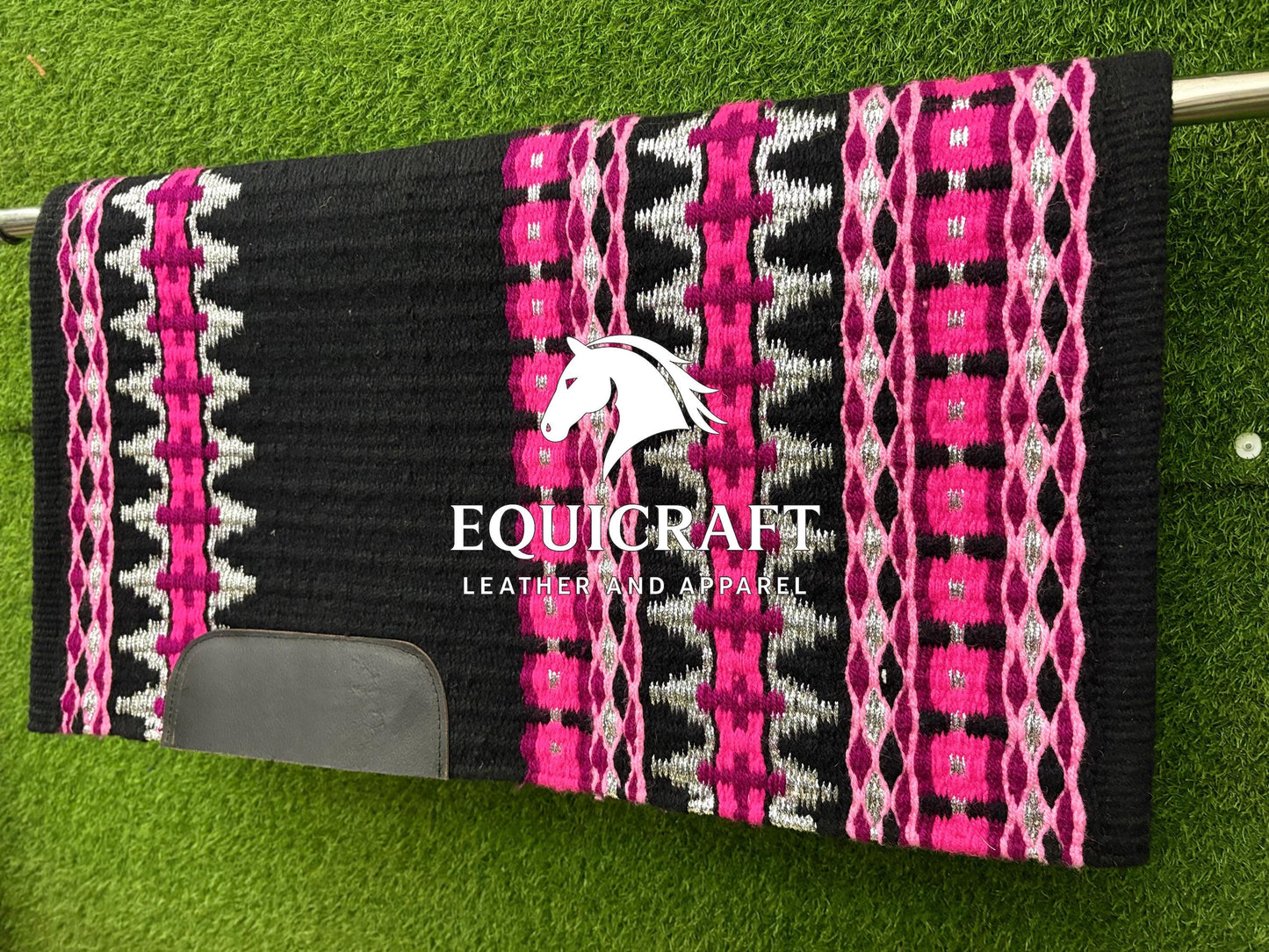 Pink Black Wool Western Saddle Pad – Horse Blanket Barrel Racing Rodeo Tack Diamond Show Pad