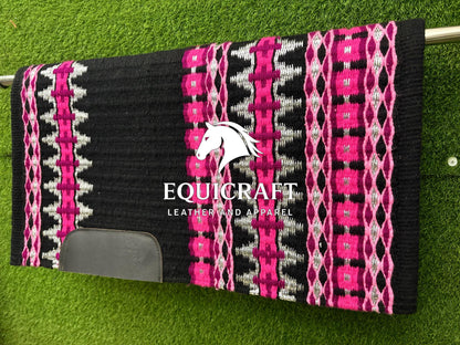 Pink Black Wool Western Saddle Pad – Horse Blanket Barrel Racing Rodeo Tack Diamond Show Pad