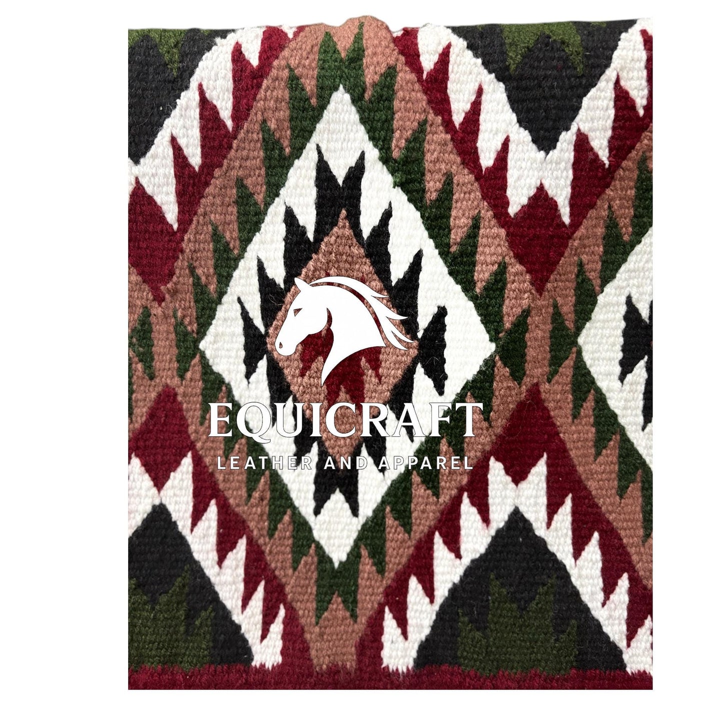 Burgundy Green Wool Western Saddle Blanket – Aztec Diamond Show Blanket | Horse Pad Barrel Racing Rodeo Ranch Tack