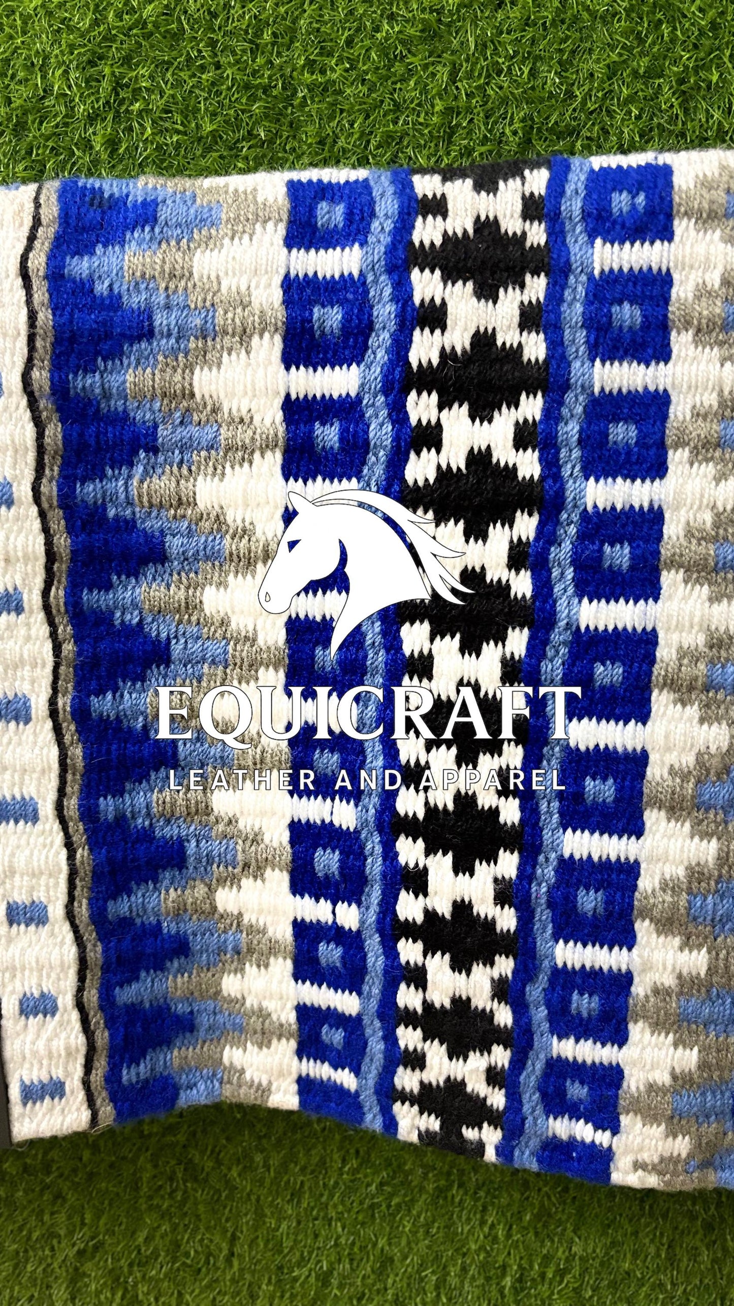 Aztec Western Show Saddle Pad | Black Blue White Wool Blanket | Hand-Woven Southwestern Horse Saddle Pad | Trail Pad Equestrian Gift