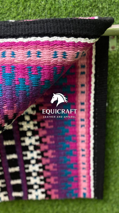 Black Pink Teal Wool Western Saddle Pad – Aztec Star Show Pad | Horse Blanket Barrel Racing Rodeo Ranch Tack