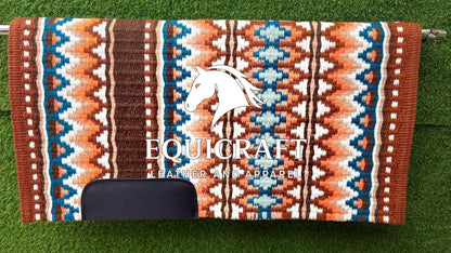 Western Saddle Pad | Brown Orange Teal Aztec Wool Horse Blanket | Show Saddle Pad | Trail Riding Pad | Reining Pad | Quarter Horse Pad