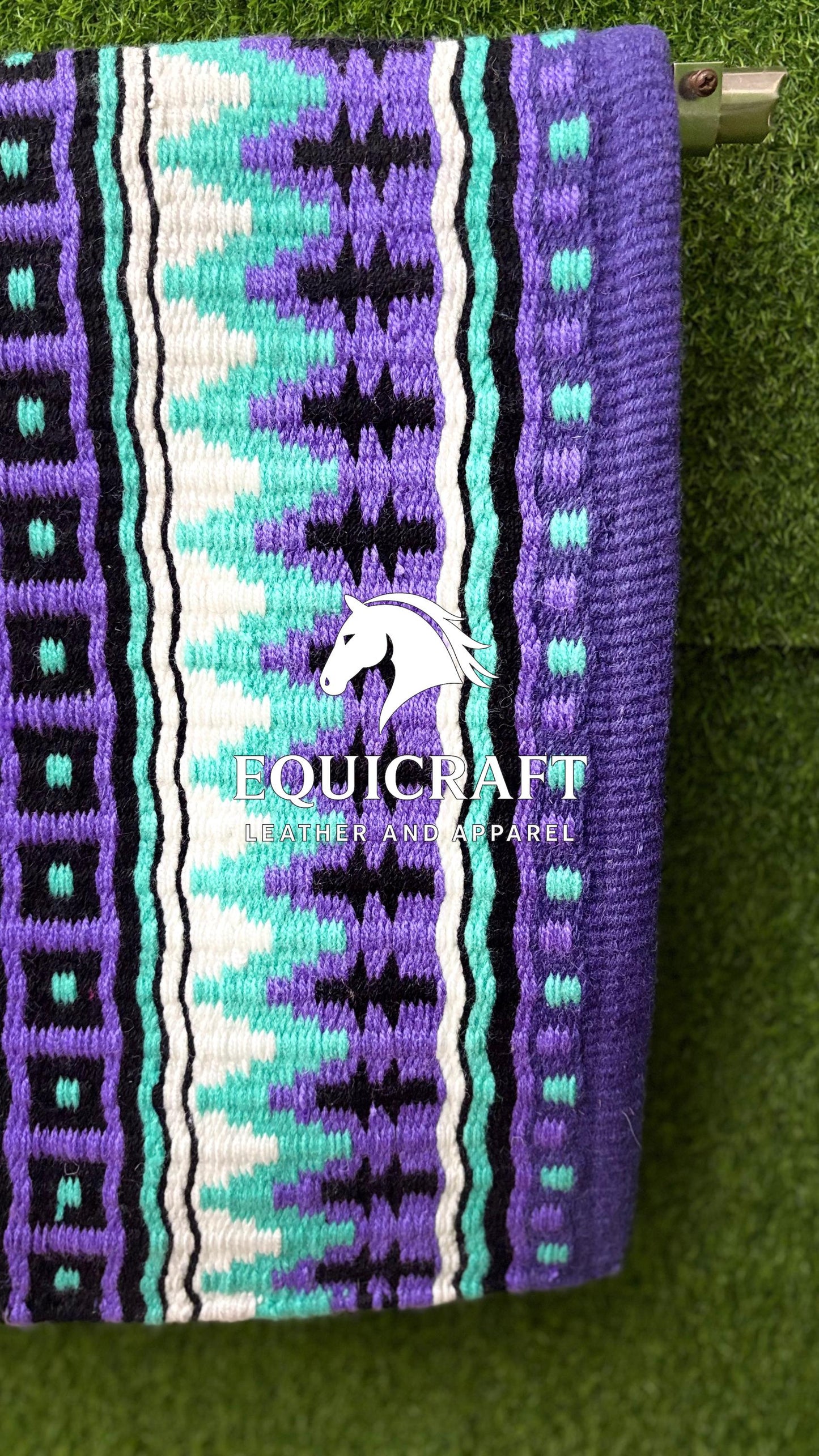 Purple Turquoise Wool Western Saddle Pad – Aztec Stripe Show Pad | Horse Blanket Barrel Racing Rodeo Ranch Tack