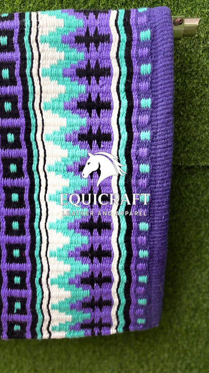 Purple Turquoise Wool Western Saddle Pad – Aztec Stripe Show Pad | Horse Blanket Barrel Racing Rodeo Ranch Tack