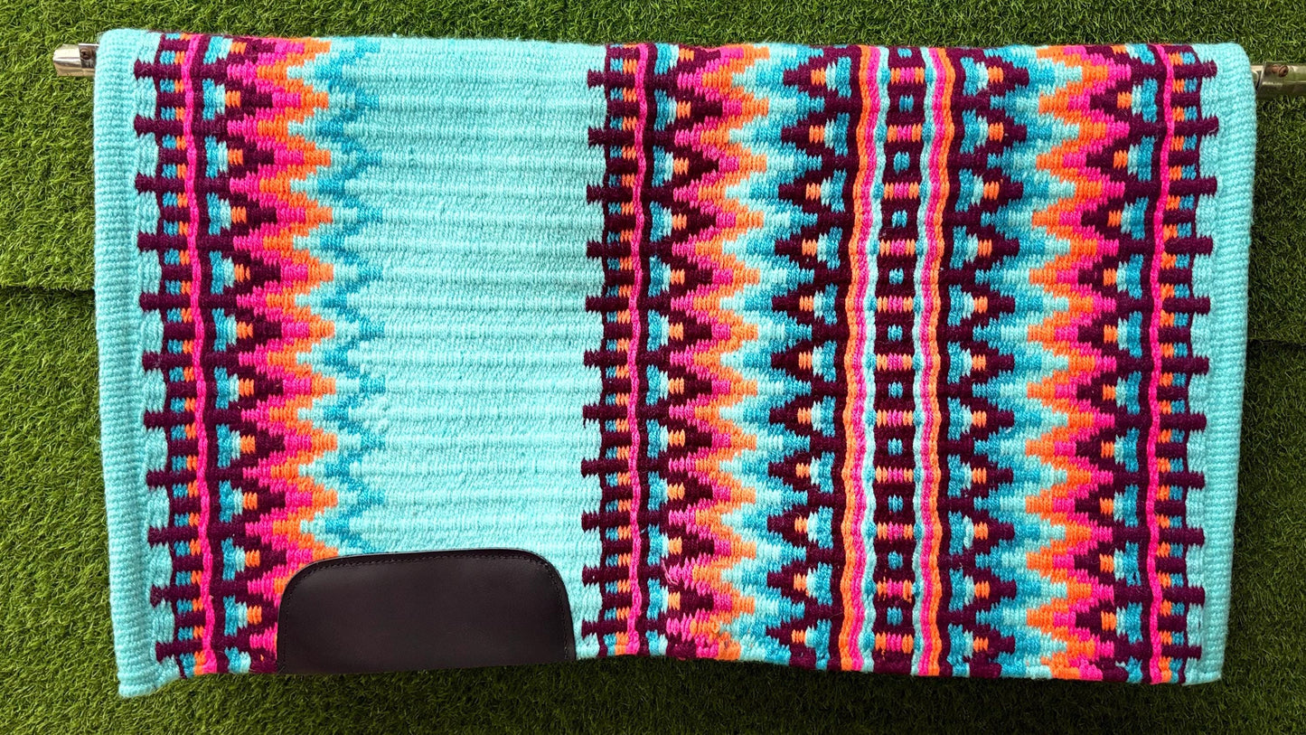 Turquoise Multicolor Wool Western Saddle Pad |  Horse Blanket Barrel Racing Rodeo Tack