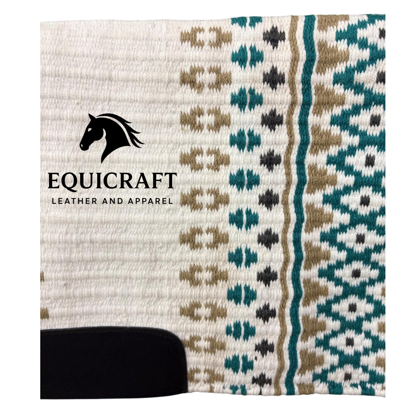White Teal Tan Wool Western Saddle Pad Horse Blanket Barrel Racing Rodeo Tack Show Pad |