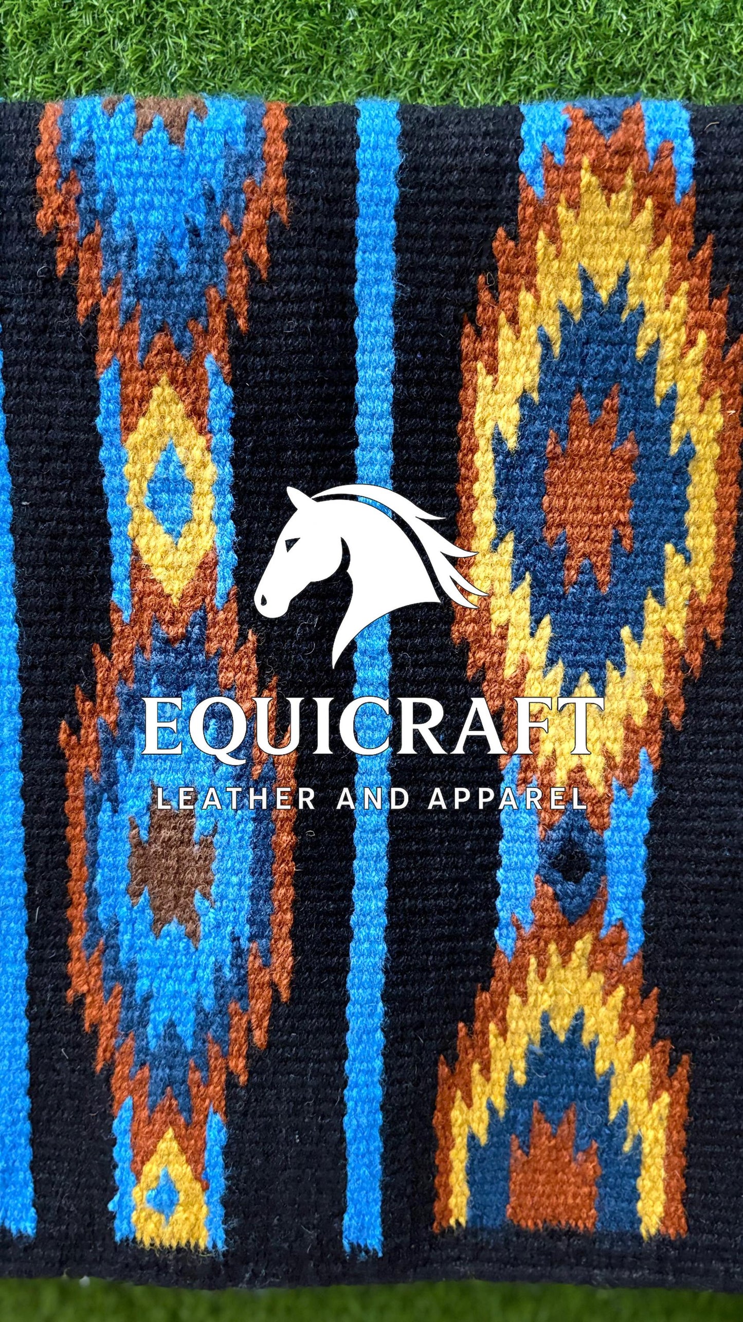 Western Saddle Pad | Black Blue Yellow Aztec Wool Horse Blanket | Show Saddle Pad | Trail Riding Pad | Reining Pad | Quarter Horse Pad
