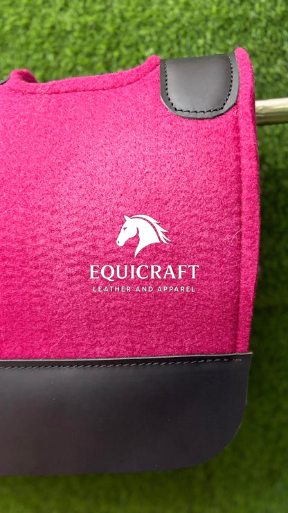 18 MM Pink Woollen  Felt Saddle Pad with Leather | Western Riding Pad | 30X30" & 32X32"
