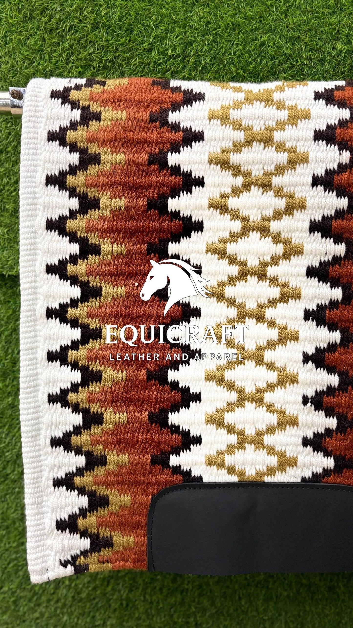 Rust Orange Gold Wool Western Saddle Pad – Aztec Zigzag Show Pad | Horse Blanket Barrel Racing Rodeo Ranch Tack