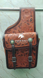 Two Tone Sunflower Tooled Leather Western Saddle Bag – Crystal Concho Double Buckle Horse Trail Tack