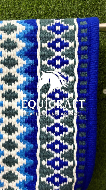 Western Show Saddle Pad | Royal Blue Teal Green White Wool Blanket | Hand-Woven Southwestern Horse Saddle Pad | Trail Pad