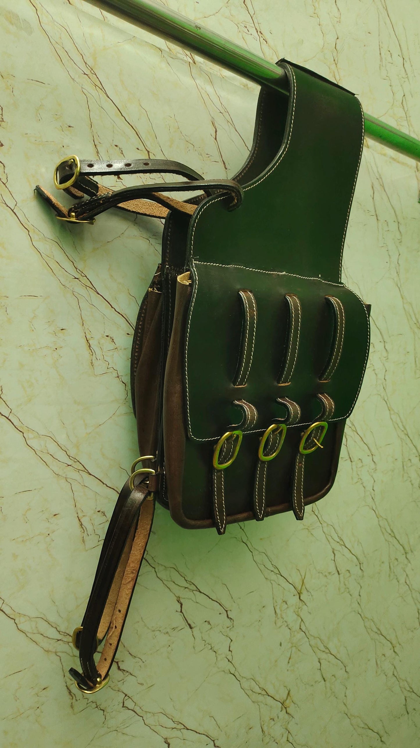 Dark Brown Leather Western Saddle Bag – Triple Buckle Horse Trail Bag | Heavy Duty Equestrian Riding Gear Cowboy