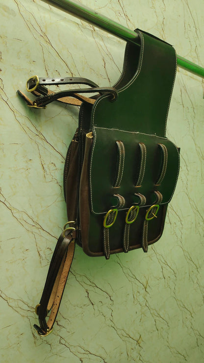 Dark Brown Leather Western Saddle Bag – Triple Buckle Horse Trail Bag | Heavy Duty Equestrian Riding Gear Cowboy