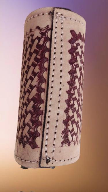 Cream & Brown Woven Leather Western Saddle Bag – Two Tone Braided Horse Trail Bag | Double Buckle Cowboy Tack