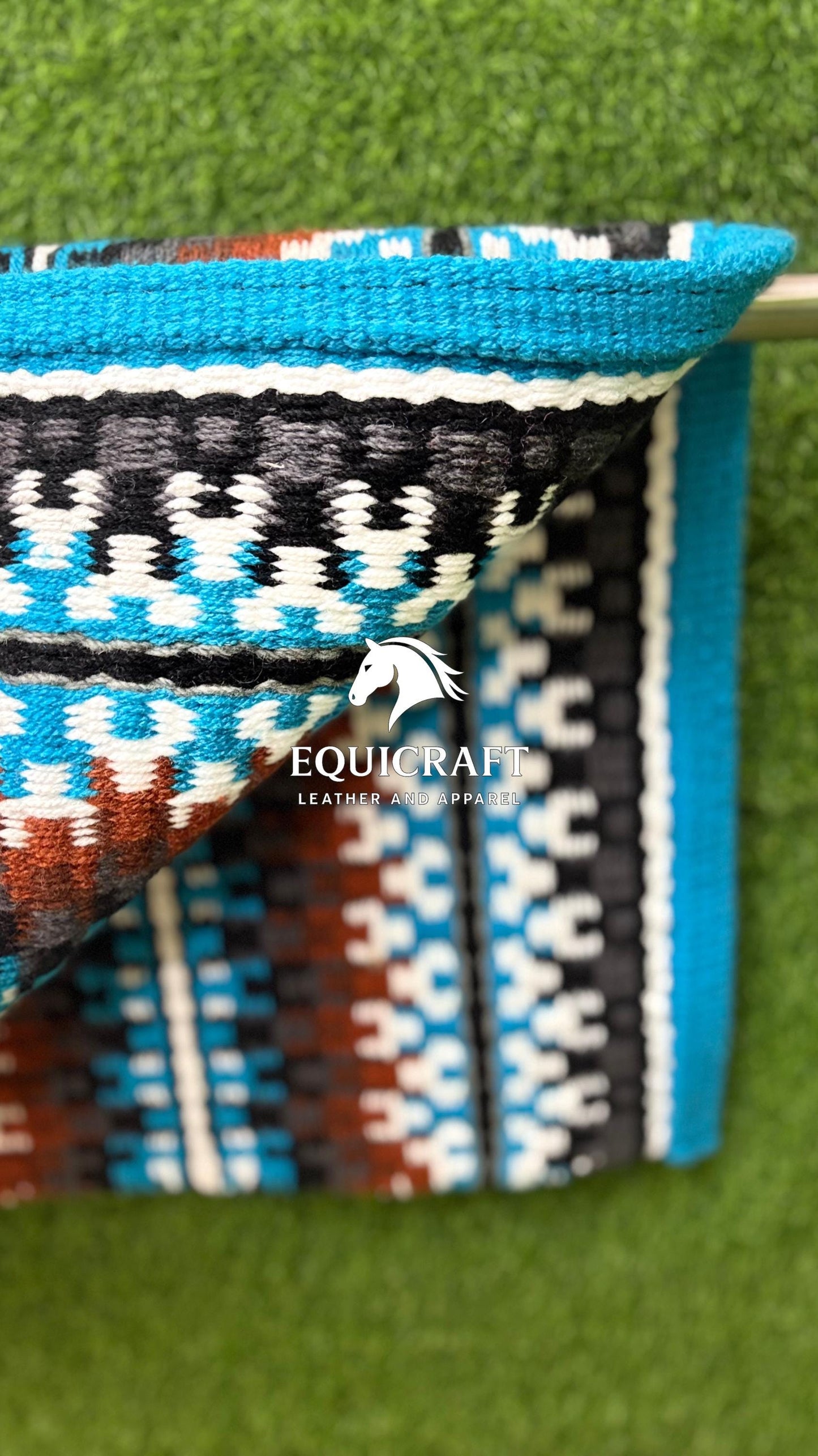 Turquoise Black Rust Wool Western Saddle Blanket – Aztec Zigzag Show Blanket | Horse Pad Barrel Racing Rodeo Tack SIZE 32X34