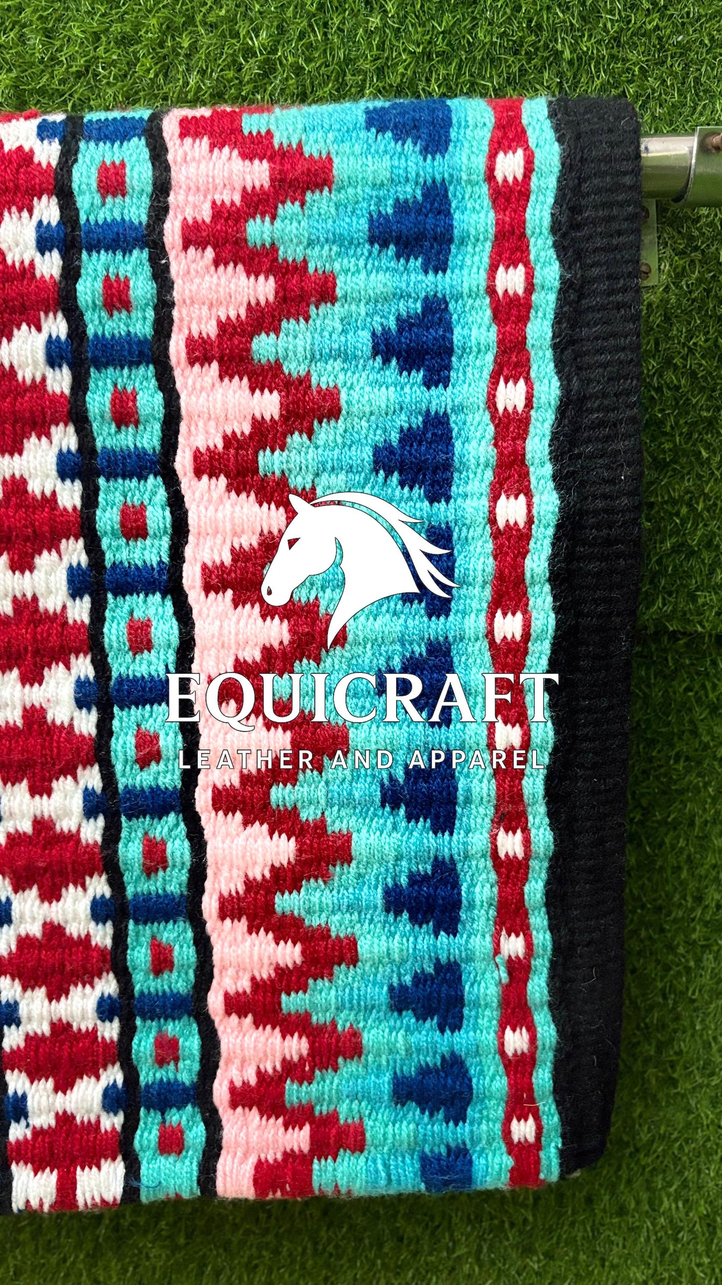 Western Saddle Pad | Turquoise Red Blue Aztec Wool Horse Blanket | Show Saddle Pad | Trail Riding Pad | Reining Pad | Quarter Horse Pad |