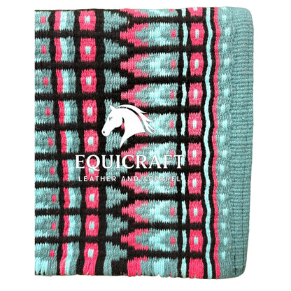 Mint Pink Wool Western Saddle Pad – Aztec Stripe Show Pad | Horse Blanket Barrel Racing Rodeo Ranch Tack