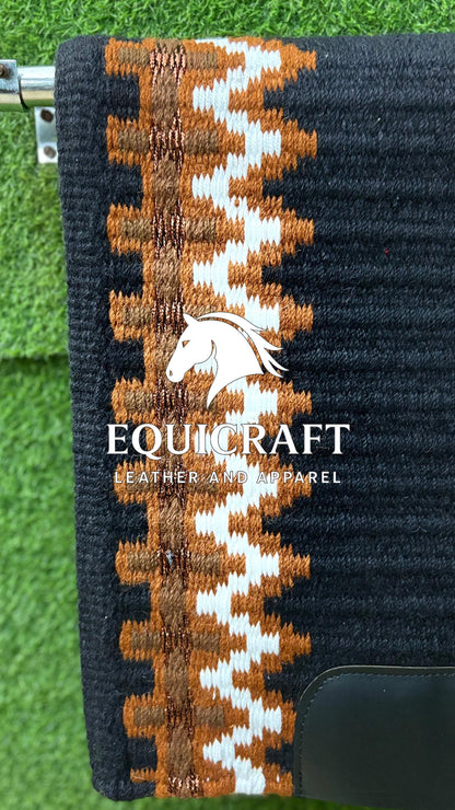 Aztec Western Show Saddle Pad | Black Brown Rust Wool Blanket | Hand-Woven Southwestern Horse Saddle Pad | Trail Pad Equestrian Gift