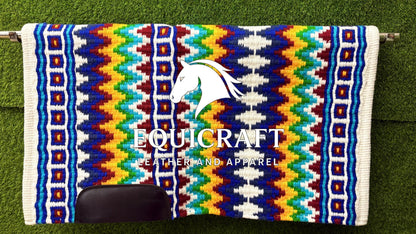 Western Show Saddle Pad | White Rainbow Multicolor Wool Blanket | Hand-Woven Southwestern Horse Saddle Pad | Colorful Show Pad