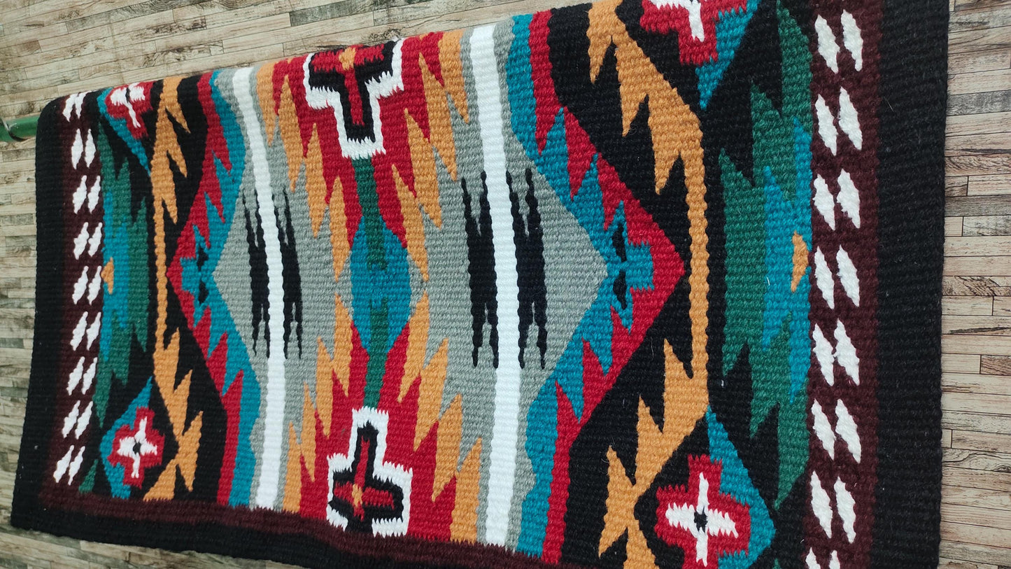 Multicolor Wool Western Saddle Blanket – Aztec Cross Show Blanket | Horse Pad Barrel Racing Rodeo Ranch Tack