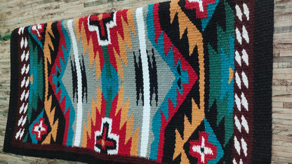 Multicolor Wool Western Saddle Blanket – Aztec Cross Show Blanket | Horse Pad Barrel Racing Rodeo Ranch Tack