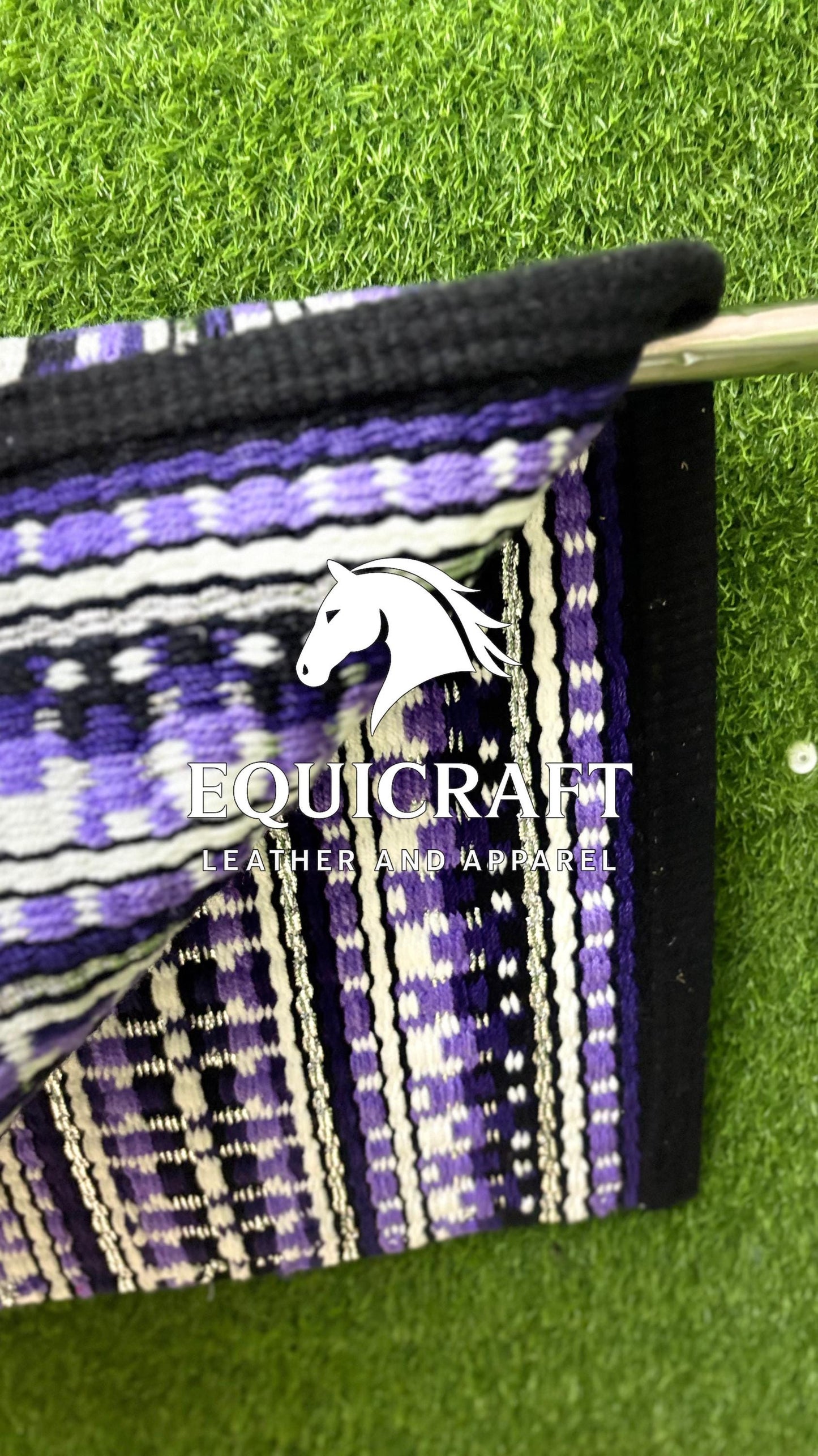 Aztec Western Show Saddle Pad | Purple Black Silver Wool Blanket | Hand-Woven Southwestern Horse Saddle Pad Trail Pad Equestrian Gift