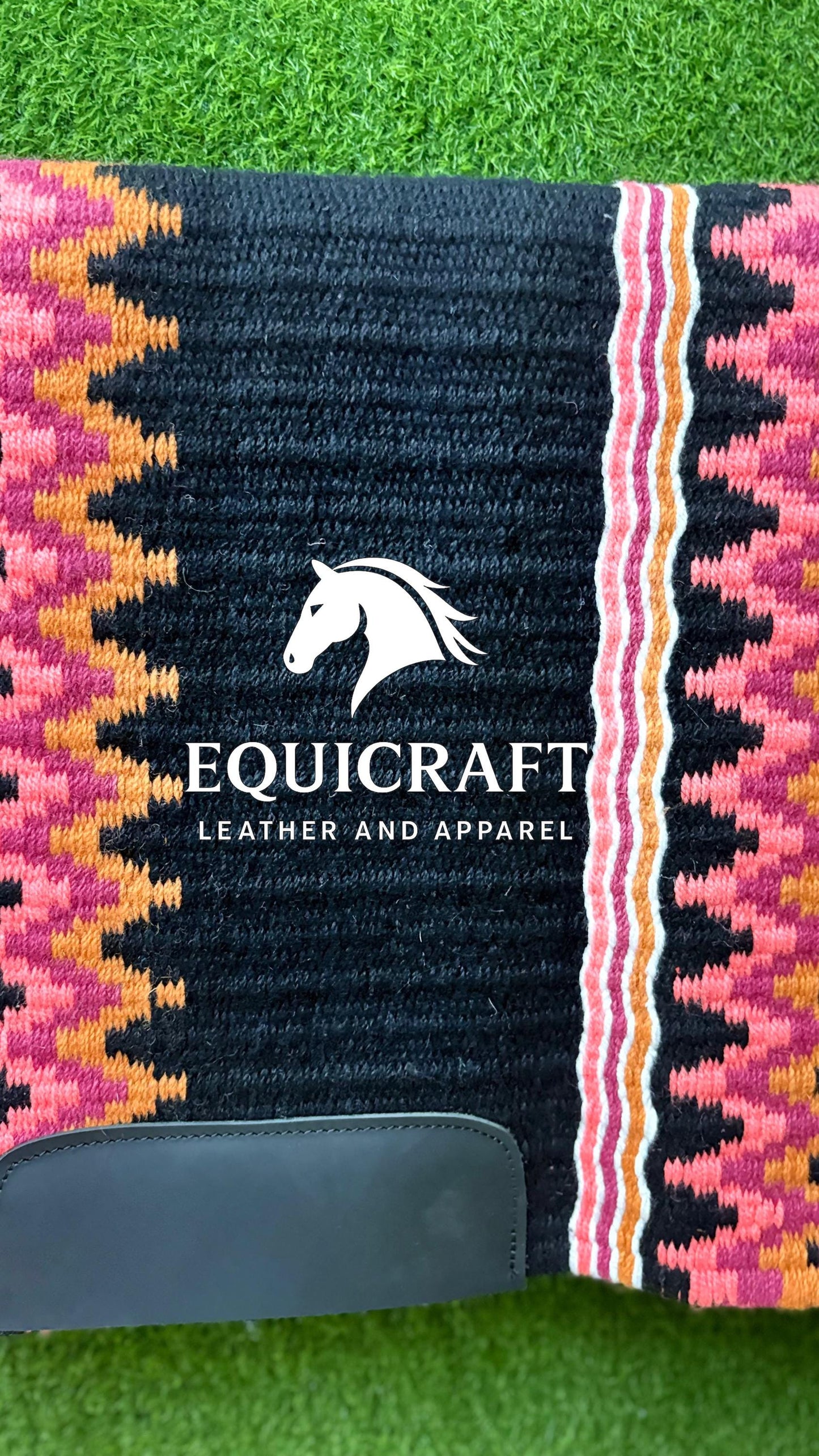 Western Show Saddle Pad | Black Pink Orange White Wool Blanket | Hand-Woven Southwestern Horse Saddle Pad | Barrel Racing Pad