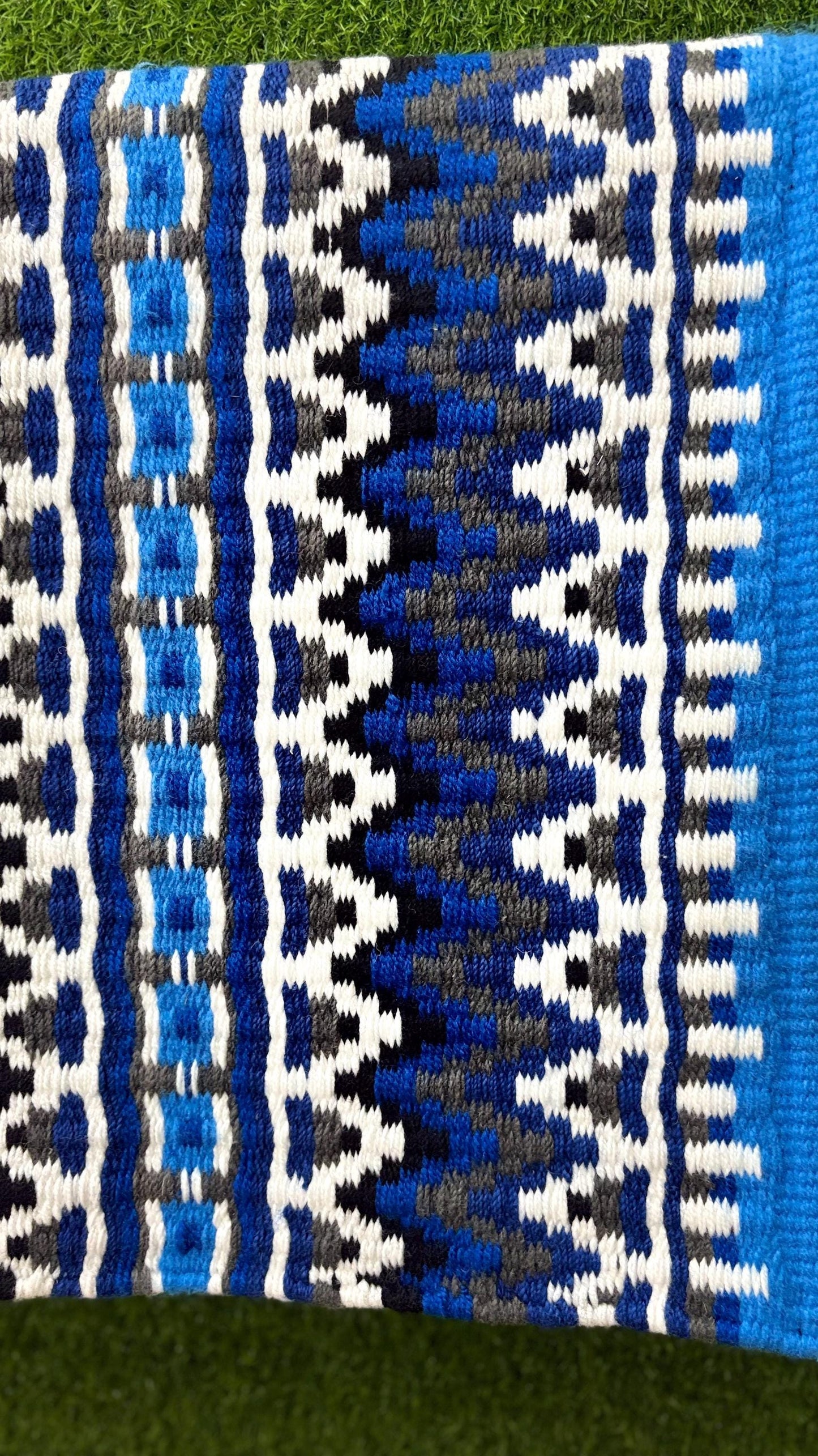 Western Saddle Pad Blanket | Show Pad | Blue Aztec Wool Horse Blanket | Trail Riding Pad | Horse Tack Gift