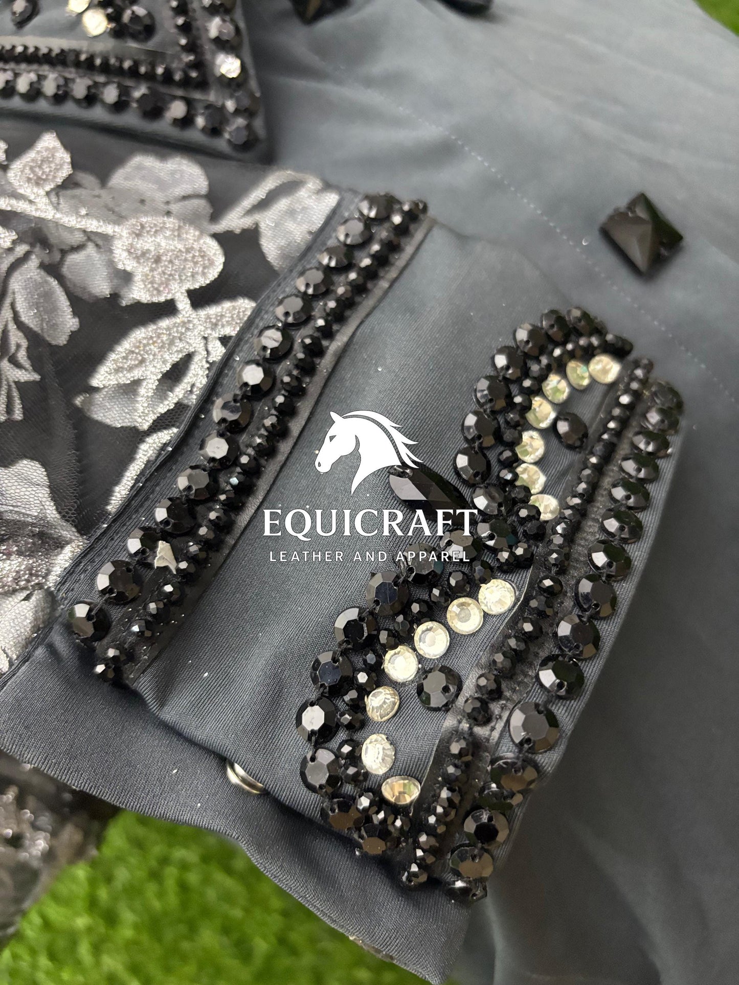 Womens Western Show Shirt | Gray Black Silver Rhinestone Lace Sleeve Showmanship Shirt | Ladies Rodeo Queen Blouse | Horse Show Shirt Gift