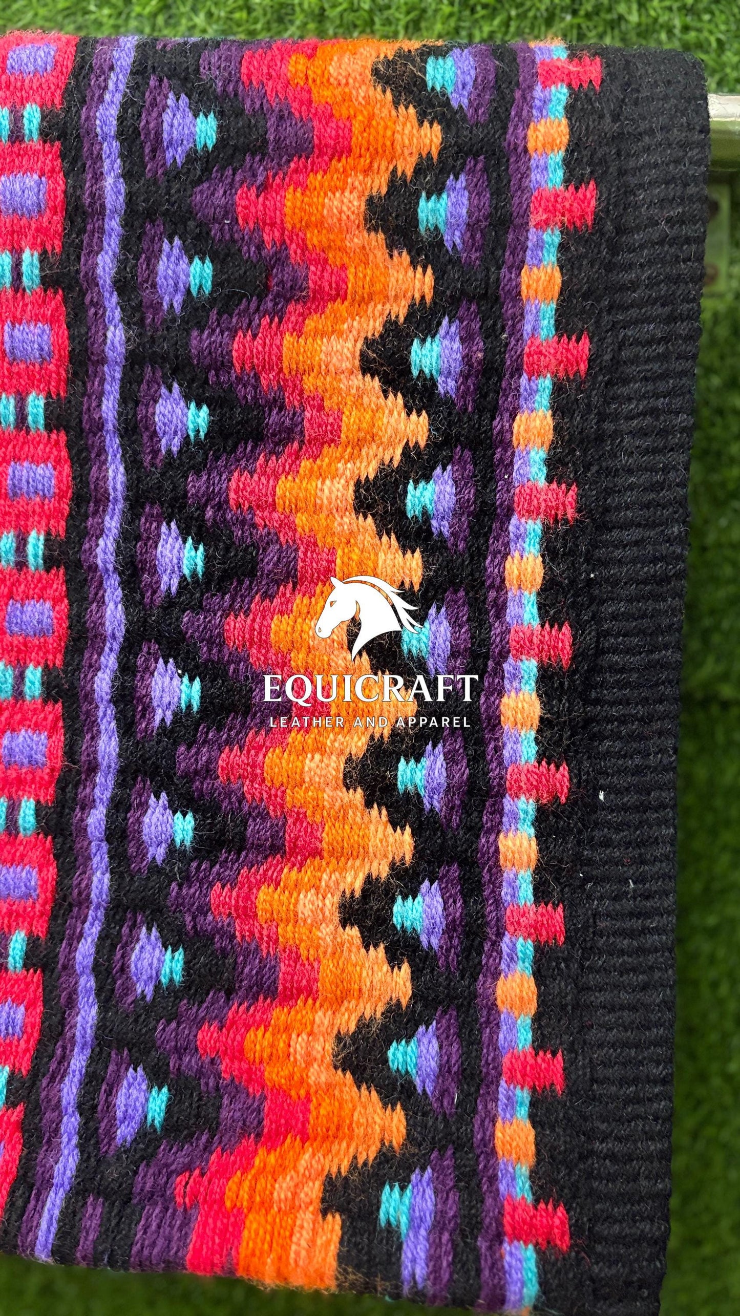 Western Show Saddle Pad | Black Orange Red Purple Wool Blanket | Hand-Woven Southwestern Horse Saddle Pad | Barrel Racing Pad