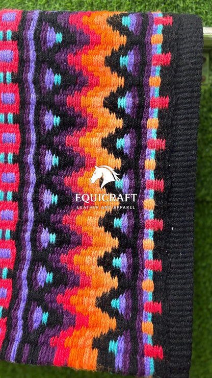 Western Show Saddle Pad | Black Orange Red Purple Wool Blanket | Hand-Woven Southwestern Horse Saddle Pad | Barrel Racing Pad