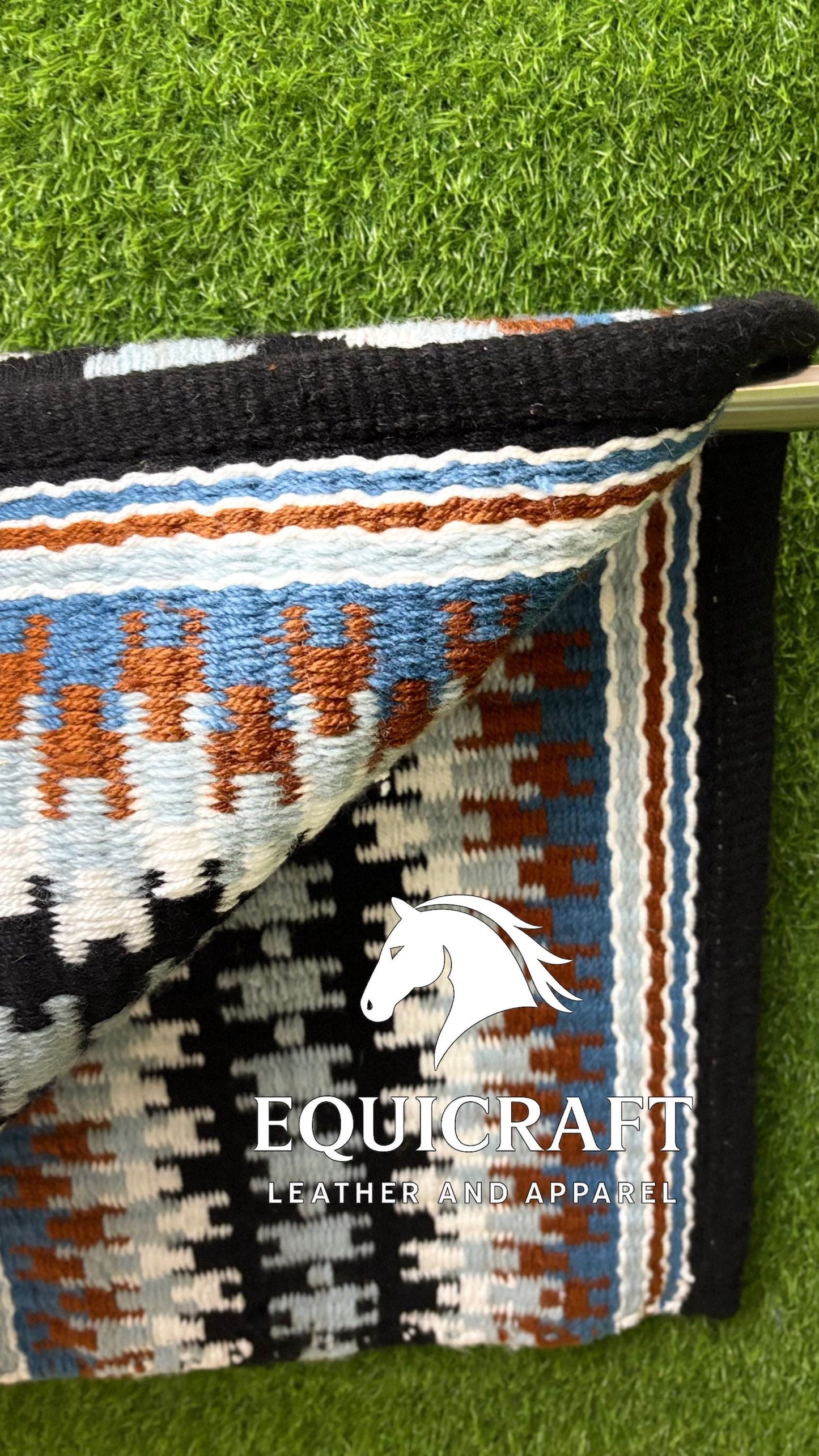 Aztec Western Show Saddle Pad | Black Blue Rust Brown Wool Blanket | Hand-Woven Southwestern Horse Saddle Pad | Ranch Trail Pad
