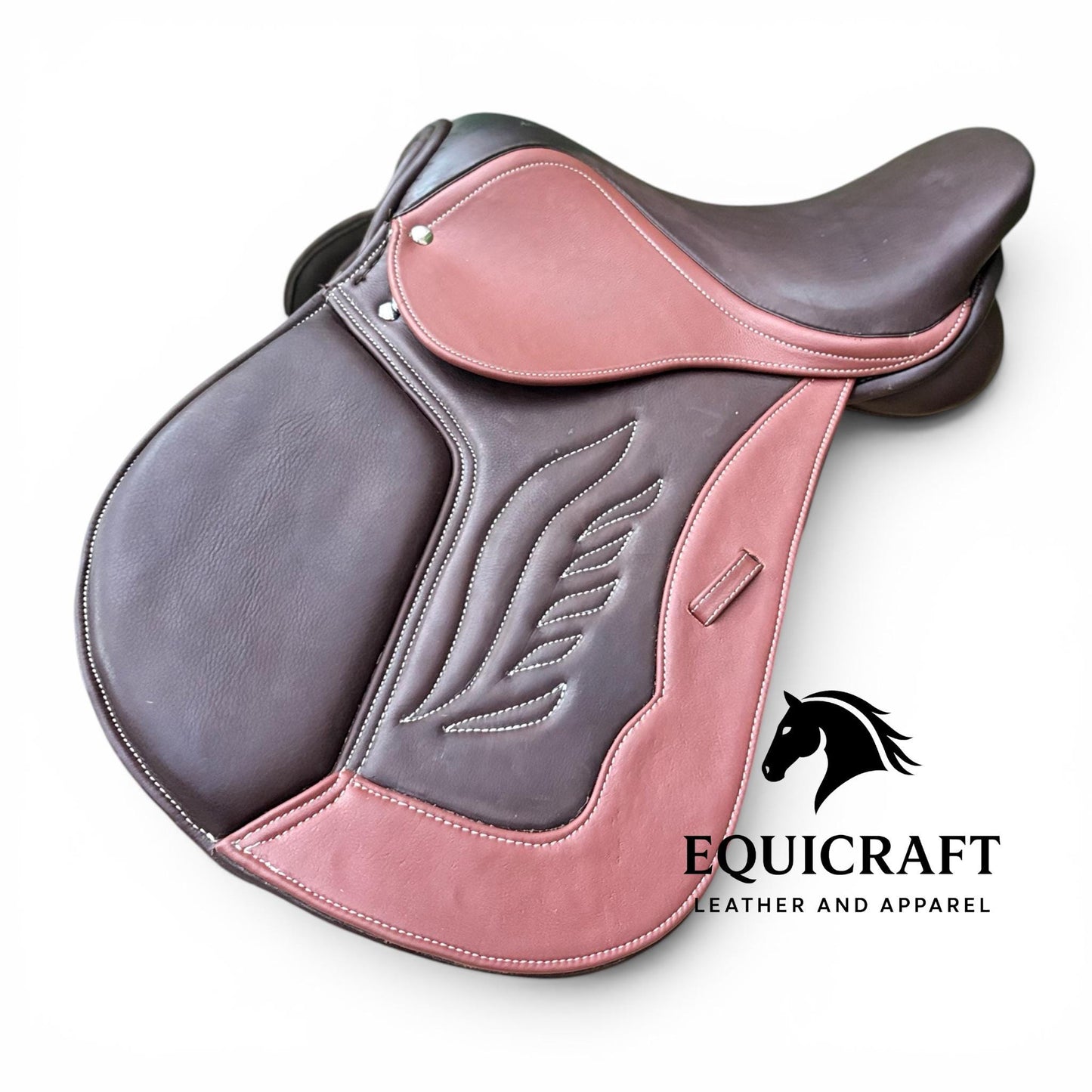 Double tone Premium Close Contact Saddle | Brown Leather English Riding Saddle for Training & Jumping